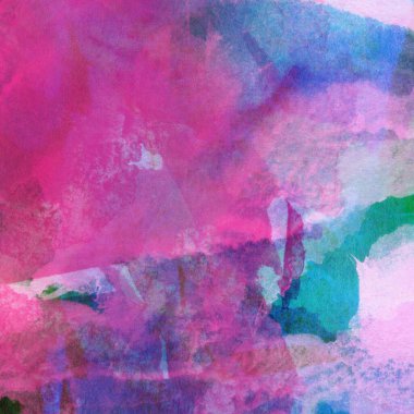 Mor, mavi ve yeşil renklerle yapılmış suluboya deseni