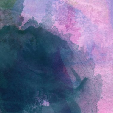 Mor, mavi ve yeşil renklerle yapılmış suluboya deseni