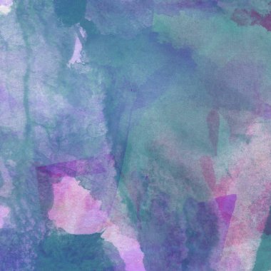 Mor, mavi ve yeşil renklerle yapılmış suluboya deseni