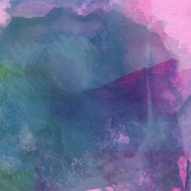 Mor, mavi ve yeşil renklerle yapılmış suluboya deseni