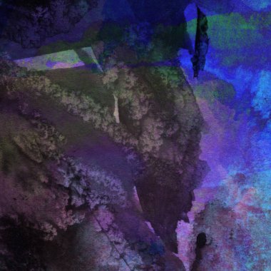 Mor, yeşil ve mavi renkli soyut suluboya desenleri