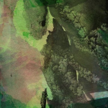 Yeşil ve tozlu pembe renklerde suluboya boya ile yapılan soyut ve yaratıcı arka plan