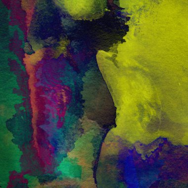 Grunge arkaplanı mor, sarı, yeşil ve mavi renklerde sulu boya ile çizilmiş..