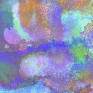 Grunge arkaplanı mor, sarı, yeşil ve mavi renklerde sulu boya ile çizilmiş..