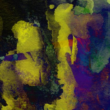 Mor, mavi, yeşil, sarı ve kırmızı renklerin karışık suluboya tonlarıyla desen.