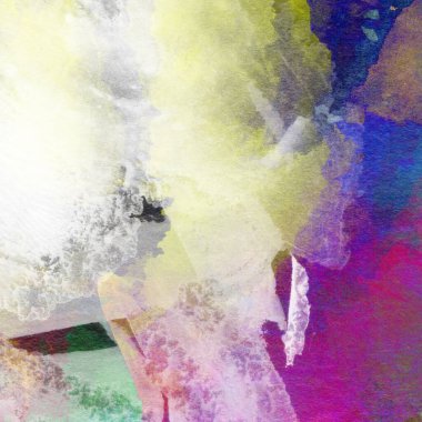 Karışık menekşe, sarı, mavi ve yeşil renklerde suluboya boya ile yapılan yaratıcı soyut arkaplan.