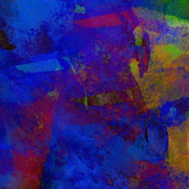 Grunge, suluboya boyalar ile mavi, sarı ve kırmızı renklerde yapılan soyut arkaplan.