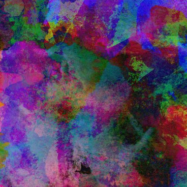 Mor, mavi, yeşil, sarı ve kırmızı renklerin karışık suluboya tonlarıyla desen.