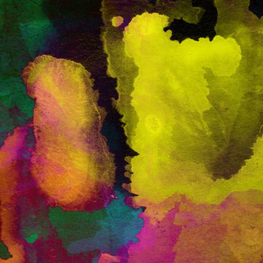 Mor, mavi, yeşil, sarı ve kırmızı renklerin karışık suluboya tonlarıyla desen.