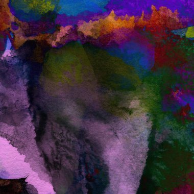 Grunge arkaplanı mor, mavi ve yeşil renklerde suluboya boya ile yapılır..