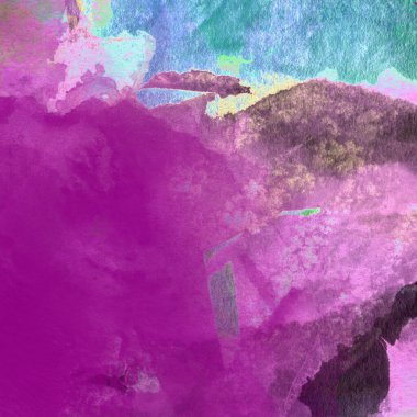 Grunge arkaplanı mor, sarı, yeşil ve mavi renklerde sulu boya ile çizilmiş..