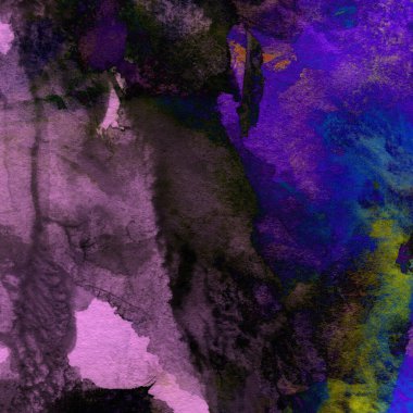 Grunge arkaplanı mor, mavi ve yeşil renklerde suluboya boya ile yapılır..