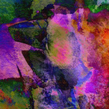 Grunge arkaplanı mor, sarı, yeşil ve mavi renklerde sulu boya ile çizilmiş..