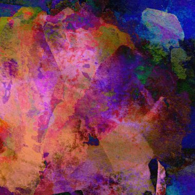 Mor, mavi, yeşil, sarı ve kırmızı renklerin karışık suluboya tonlarıyla desen.