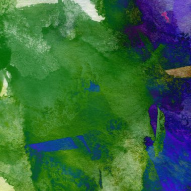 Grunge arkaplanı mor, sarı, yeşil ve mavi renklerde sulu boya ile çizilmiş..