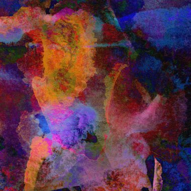 Grunge, suluboya boyalar ile mavi, sarı ve kırmızı renklerde yapılan soyut arkaplan.