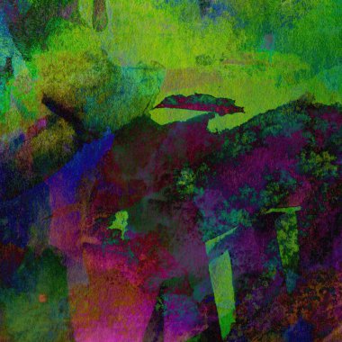 Yeşil, mavi, mor ve pembe renklerle süslü grunge suluboya arka plan.