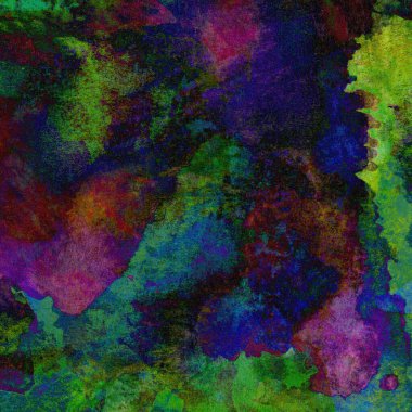 Yeşil, mavi, mor ve pembe renklerle süslü grunge suluboya arka plan.