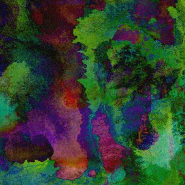 Yeşil, mavi, mor ve pembe renklerle süslü grunge suluboya arka plan.