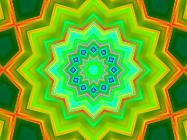 Neon parıldayan geometrik mandala fantezi fraktal. Mandala grafik tasarımı.