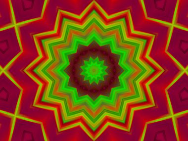 Neon parıldayan geometrik mandala fantezi fraktal. Mandala grafik tasarımı.