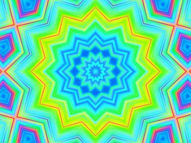 Neon parıldayan geometrik mandala fantezi fraktal. Mandala grafik tasarımı.