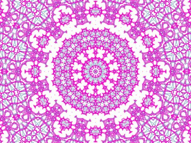 Beyaz arka planda soyut pembe ve gri mandala. Eşsiz kaleydoskopik tasarım. 