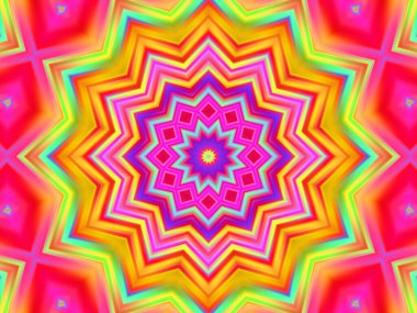 Neon parıldayan geometrik mandala fantezi fraktal. Mandala grafik tasarımı.