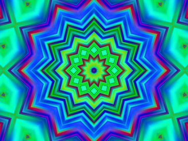 Neon parıldayan geometrik mandala fantezi fraktal. Mandala grafik tasarımı.