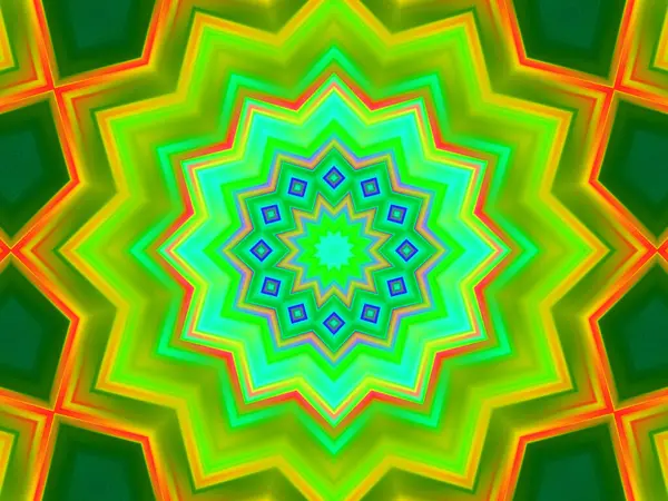 Neon Glühende Geometrische Mandala Fantasie Fraktal Mandala Grafik Stockbild