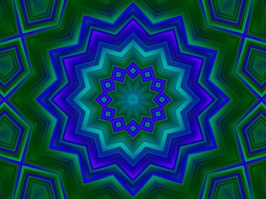 Neon parıldayan geometrik mandala fantezi fraktal. Mandala grafik tasarımı.