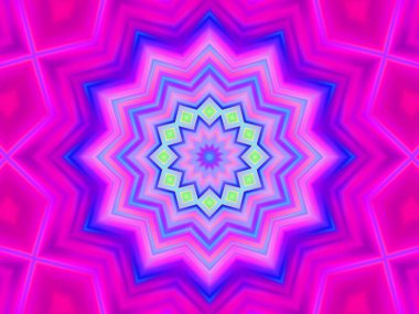 Neon parıldayan geometrik mandala fantezi fraktal. Mandala grafik tasarımı.