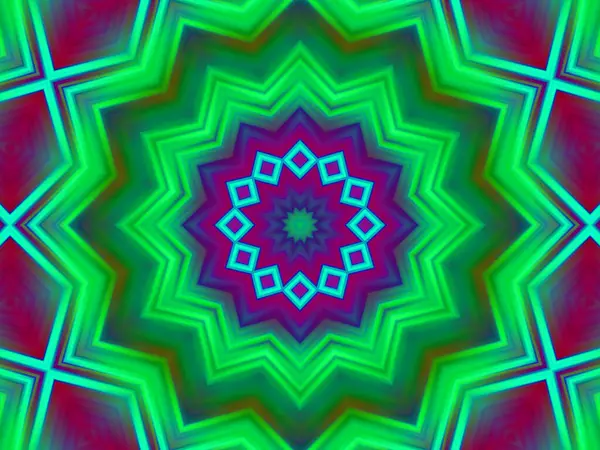 Neón Brillante Mandala Geométrica Fractal Fantasía Diseño Gráfico Mandala — Foto de Stock