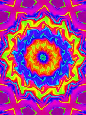 Neon parıldayan geometrik mandala fantezi fraktal. Mandala grafik tasarımı.