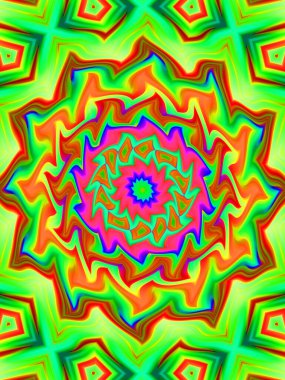 Neon parıldayan geometrik mandala fantezi fraktal. Mandala grafik tasarımı.