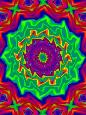 Neon parıldayan geometrik mandala fantezi fraktal. Mandala grafik tasarımı.