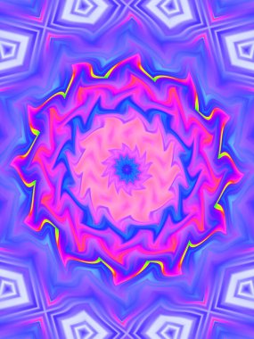 Neon parıldayan geometrik mandala fantezi fraktal. Mandala grafik tasarımı.