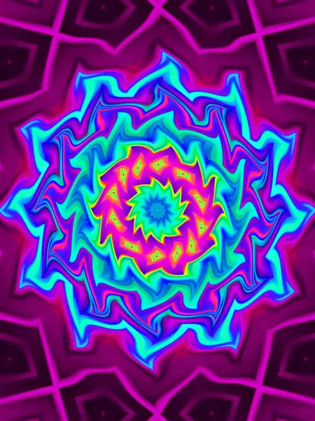 stock image Neon glowing geometric mandala fantasy fractal. Mandala graphic design.
