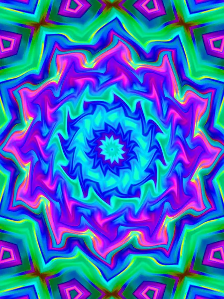 Neon parıldayan geometrik mandala fantezi fraktal. Mandala grafik tasarımı.