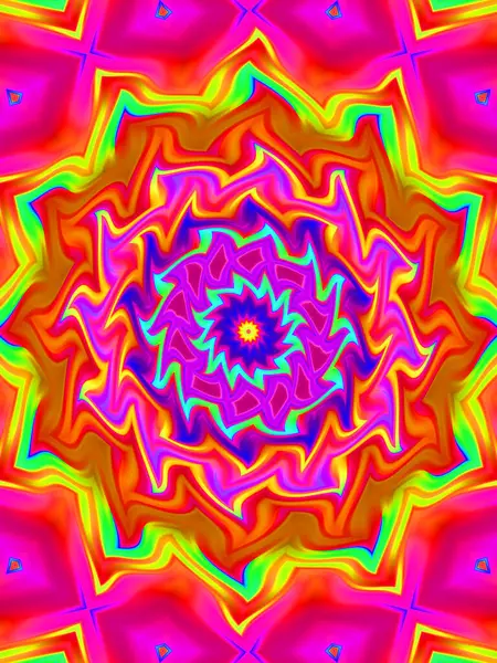 Neon parıldayan geometrik mandala fantezi fraktal. Mandala grafik tasarımı.