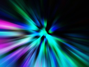 Renkli tonlarda bokeh etkisi olan neon çizgilerin soyut hareket bulanıklığı, siyah arkaplan üzerine ayarlı.