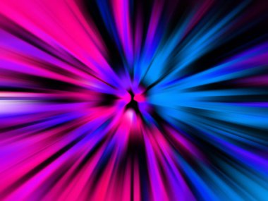 Renkli tonlarda bokeh etkisi olan neon çizgilerin soyut hareket bulanıklığı, siyah arkaplan üzerine ayarlı.