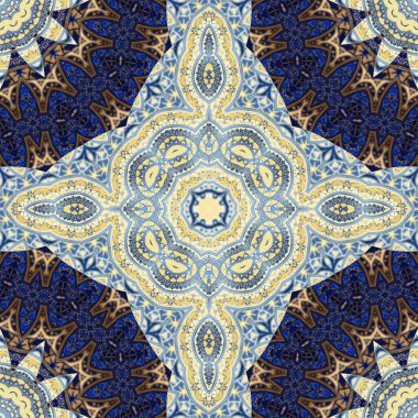 Mavi ve altın elementlerden kusursuz bir desen. Altın elementli kusursuz vektör deseni.