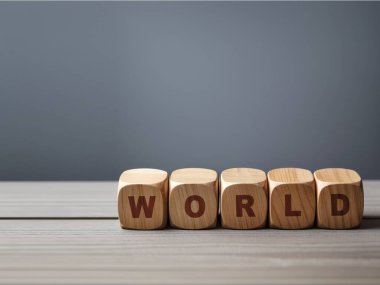 Masasında ahşap masa olan dünya küpü