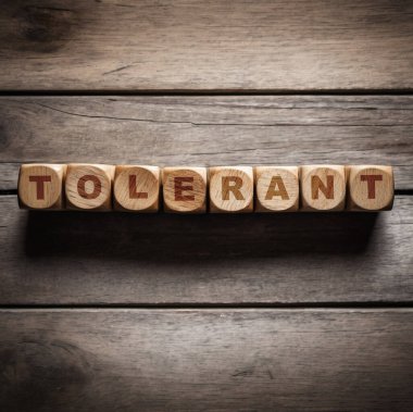 Ahşap arka planda ahşap harflerden yapılmış kelime toleransı