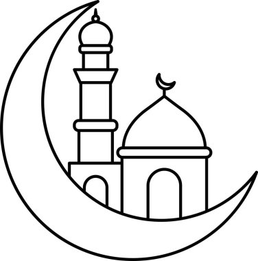 Bayram mübarek ikonu. Camii olan hilal. İslam festivali işaretleri ve sembolleri.