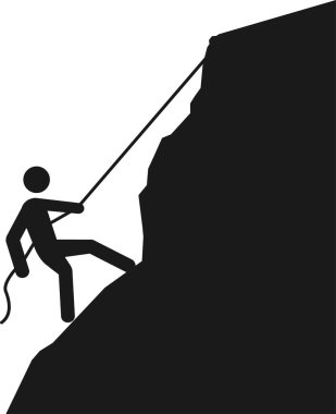 Dağ tırmanışı ikonu. Kayaya tırmanan biri. Spor tabelaları ve sembolleri.