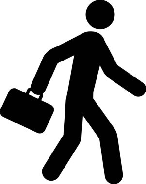 Ofis yöneticisi evrak çantası tabelasını tutuyor. İş işaretleri ve sembolleri.