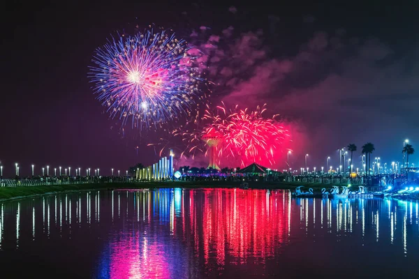 Fuegos Artificiales Khobar Arabia Saudita Septiembre 2022 Día Nacional Celebración — Foto de Stock
