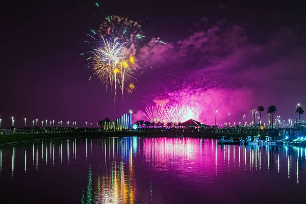 Feuerwerk Chubar Saudi Arabien September 2022 Feierlichkeiten Zum Nationalfeiertag Des — Stockfoto